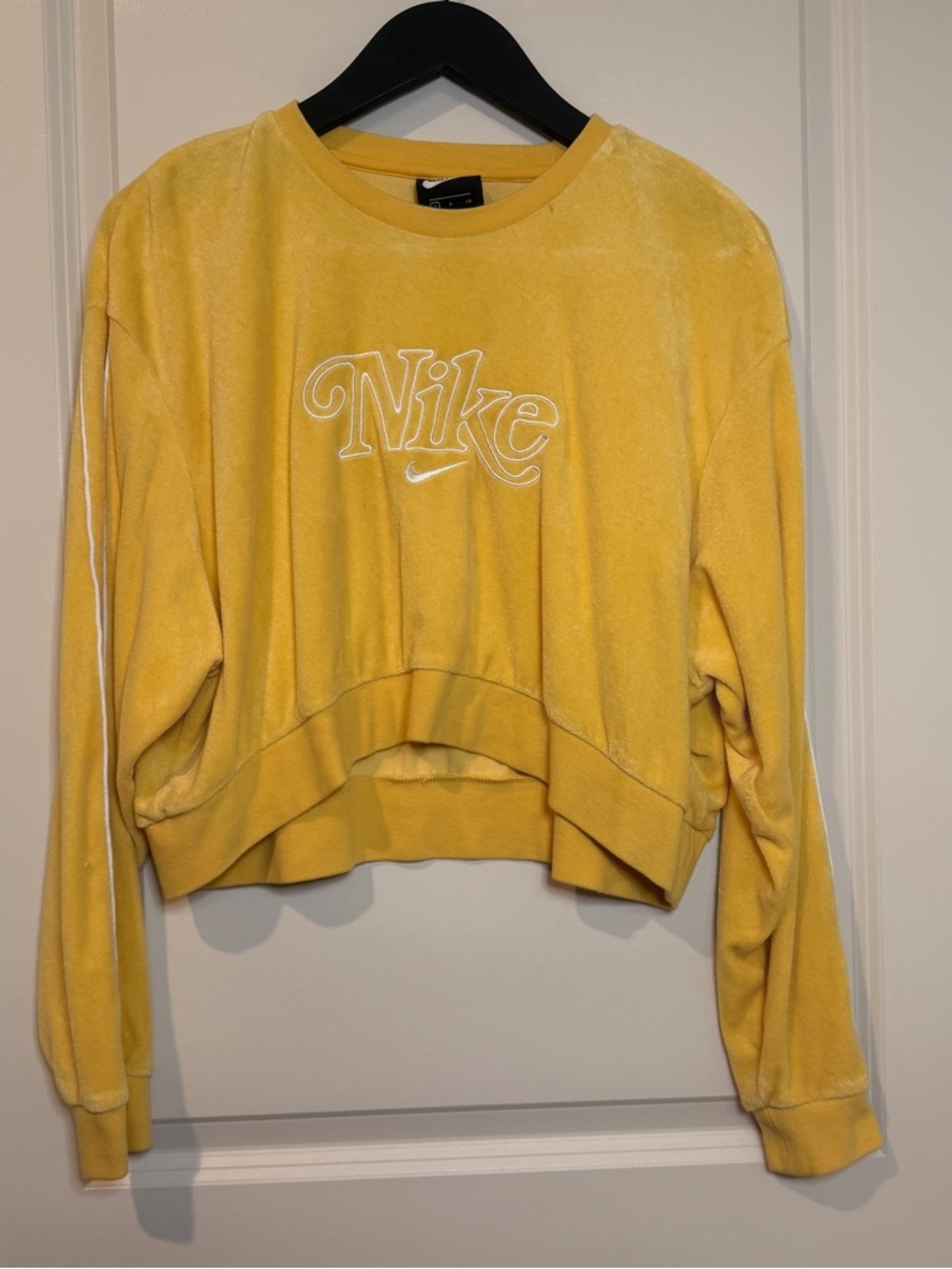 Nike Yellow Velour Cropped Crew Sweatshirt